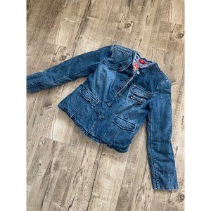 Mossimo Button Front Denim Jean Biker Jacket Medium Wash Blue Womens